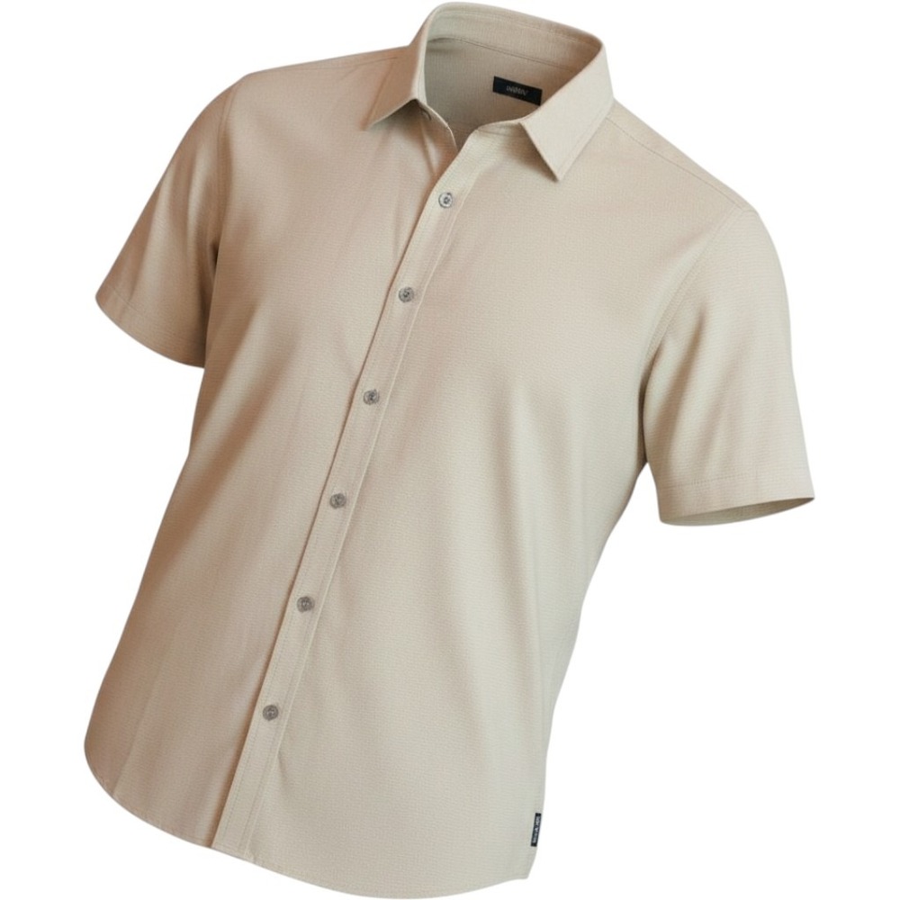 prAna Button Down Shirt Mens XL Tan Excellent Slim Fit Short Sleeve Stripe Fleck